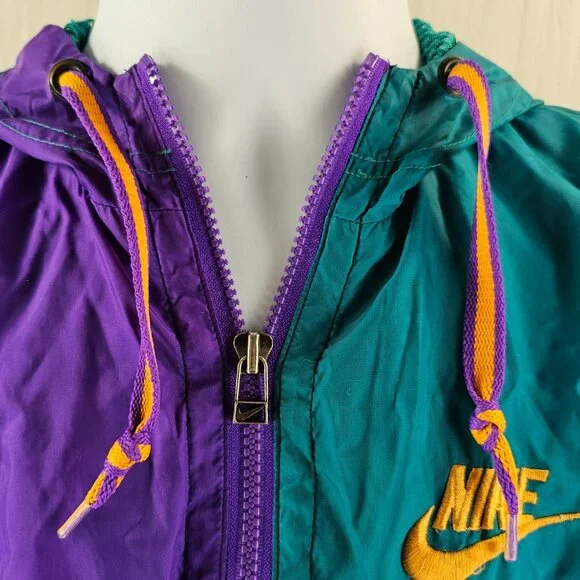 Nike Jacket Boys Large 14/16 Windbreaker Hoodie Color Block Zip Lined Hooded